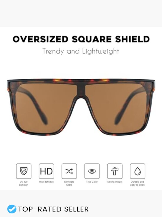 Oversized Square Shield Sunglasses Flat Top Trendy UV400 Polarized Unisex Shades